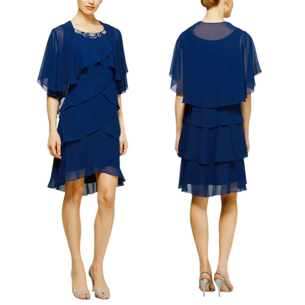 SL Fashions Tiered Chiffon Dress & Shawl